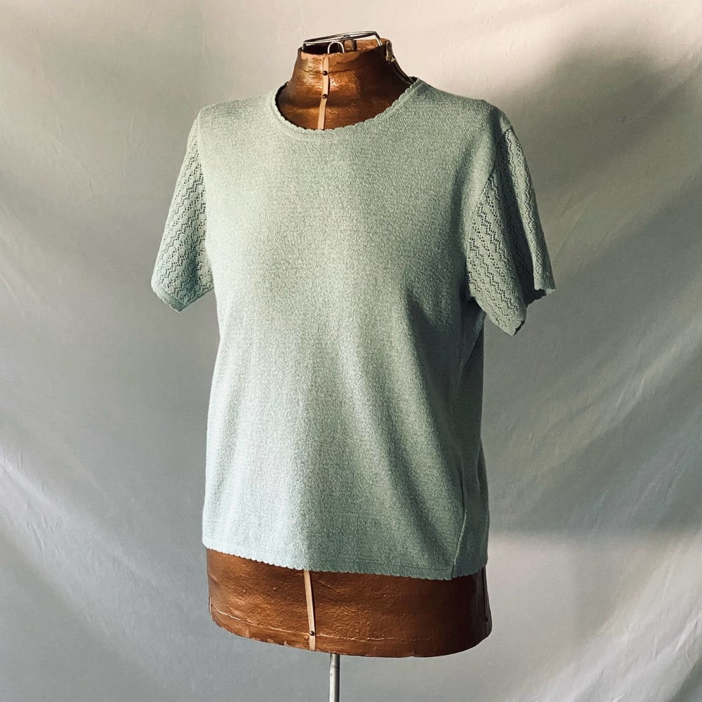 Vintage Muted Turquoise Green Cottage Knit Sweater Top